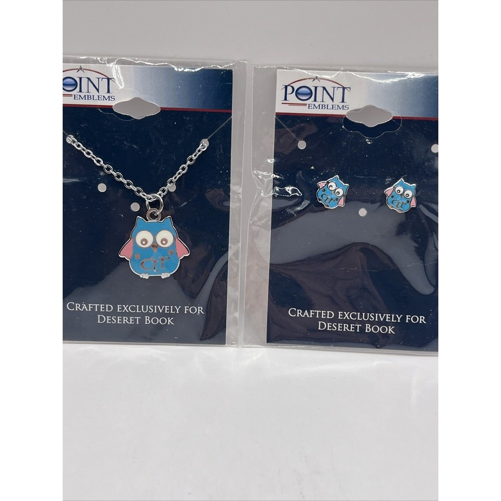 Point Emblems Blue Owl Necklace And Earrings Set Crafted for Desert Book